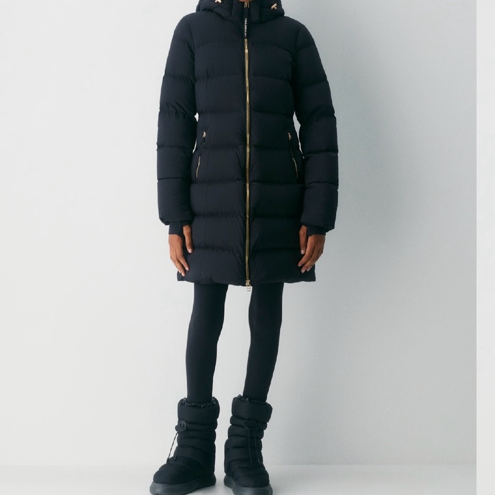 Women's Black Long Puffer Coat with Hood